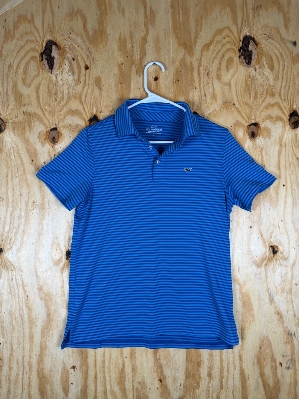 Vineyard Vines Blue Striped Performance Polo - Kids Large